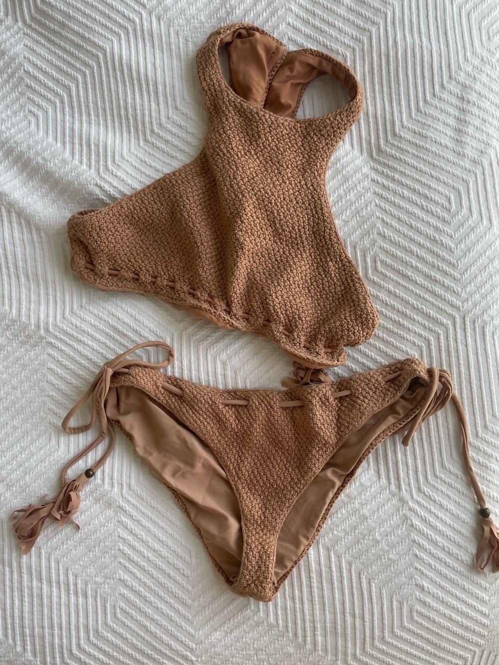 SALE! Tularosa Knit Tie-Side Racerback Bikini Beige Size S / M